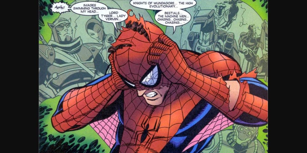 Spider-Man has painful flashbacks to Counter-Earth. Image source: spiderman.fandom.com