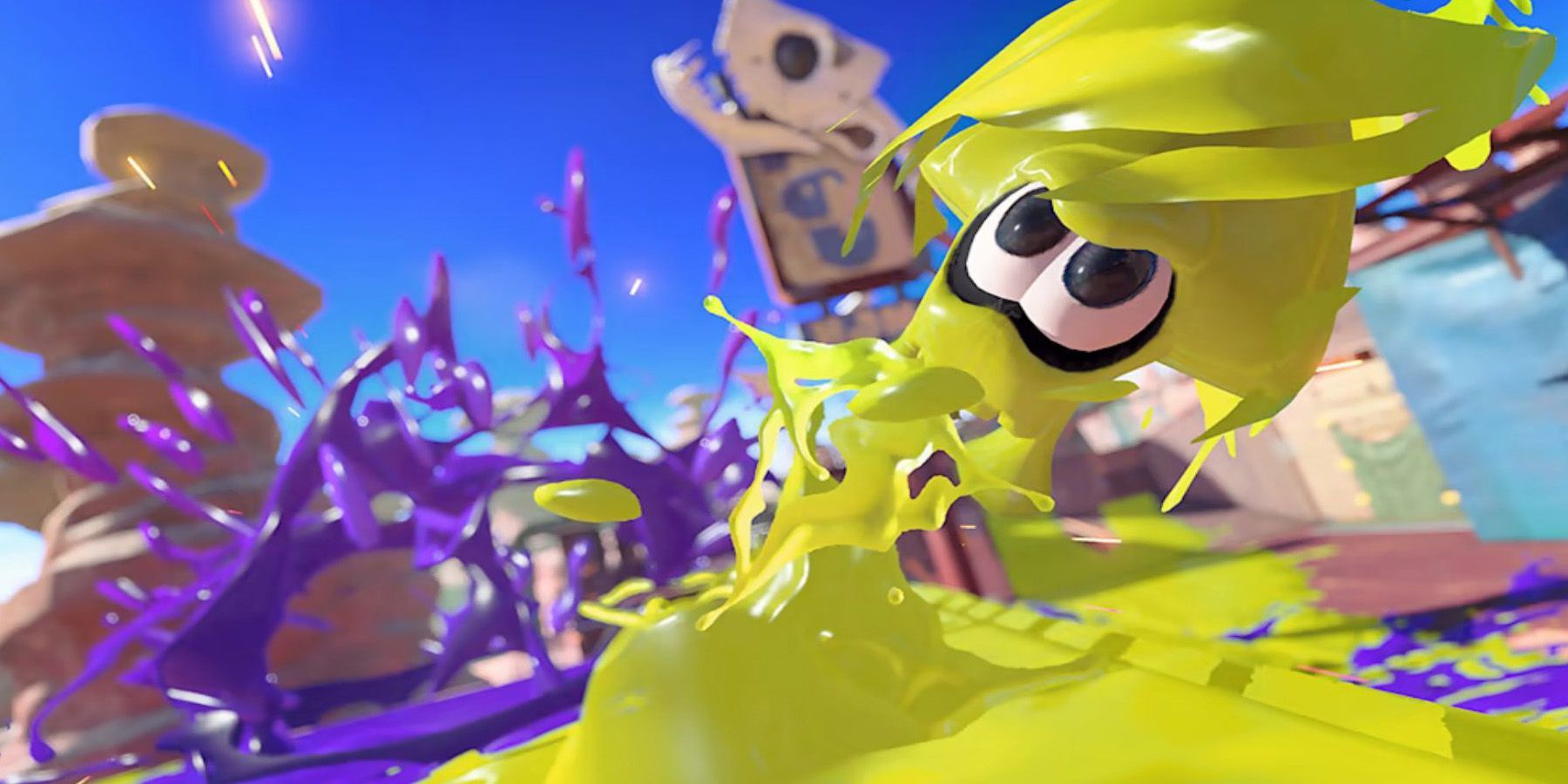yellow splatoon 3 inkling doing a squid roll