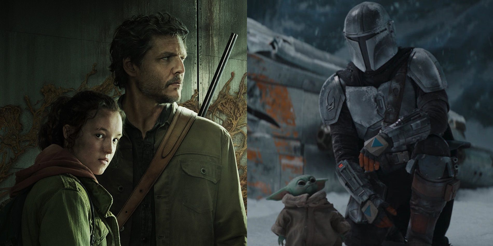 Split_image_of_Joel_and_Ellie_in_The_Last_of_Us_and_Mando_and_Grogu_in_The_Mandalorian