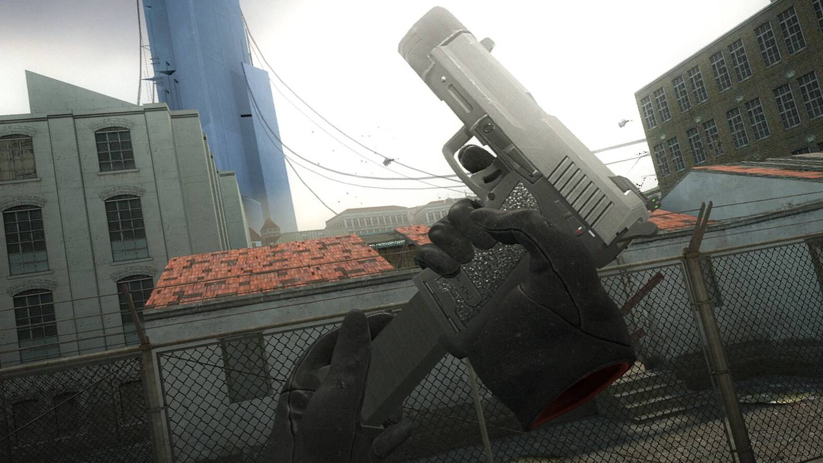 Player reloading Handgun in the air