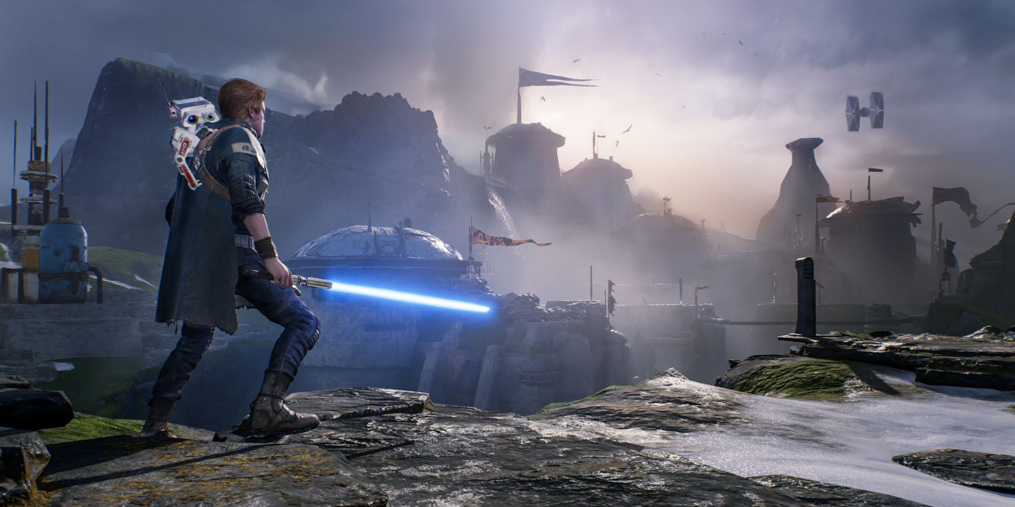 Cal Kestis looking over at the planet of Zeffo in Star Wars Jedi: Fallen Order