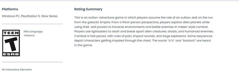 star wars jedi survivor esrb rating