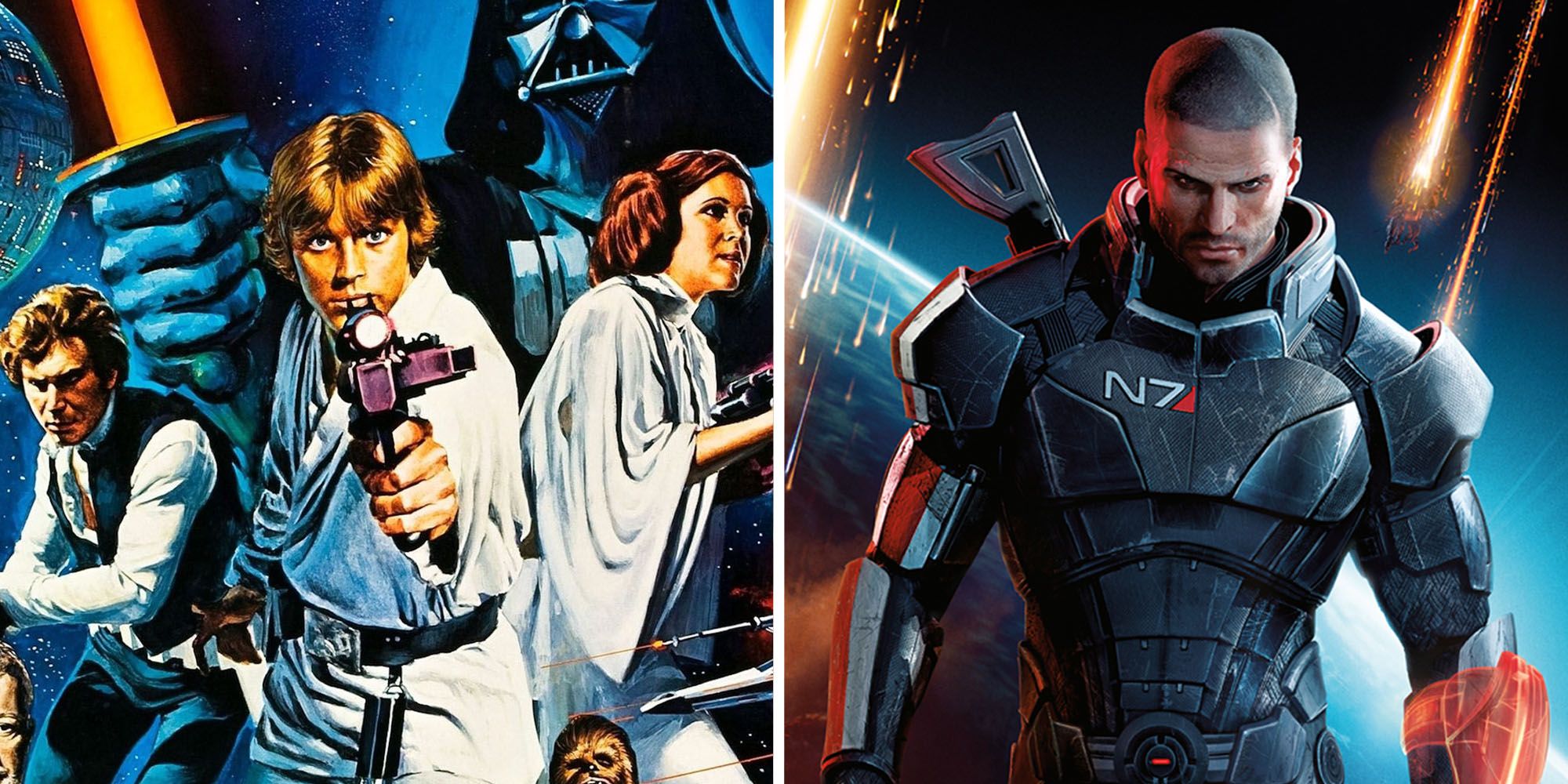 Star Wars poster and Commander Shepard in Mass Effect