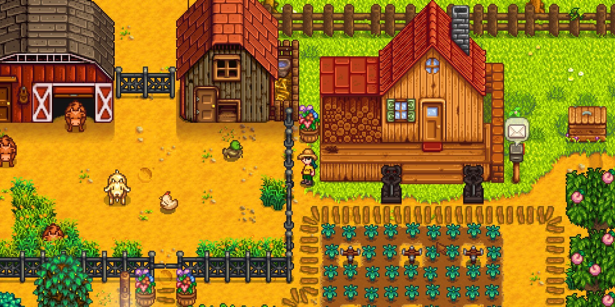 A player staring at their chickens in Stardew Valley