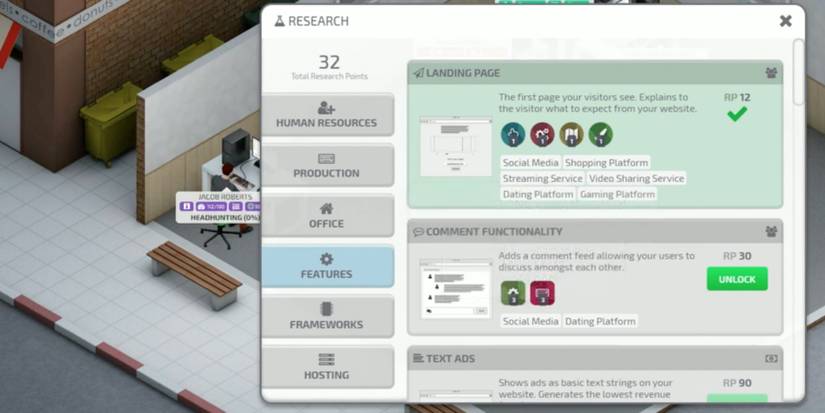 Player unlocks the Landing Page feature for the website