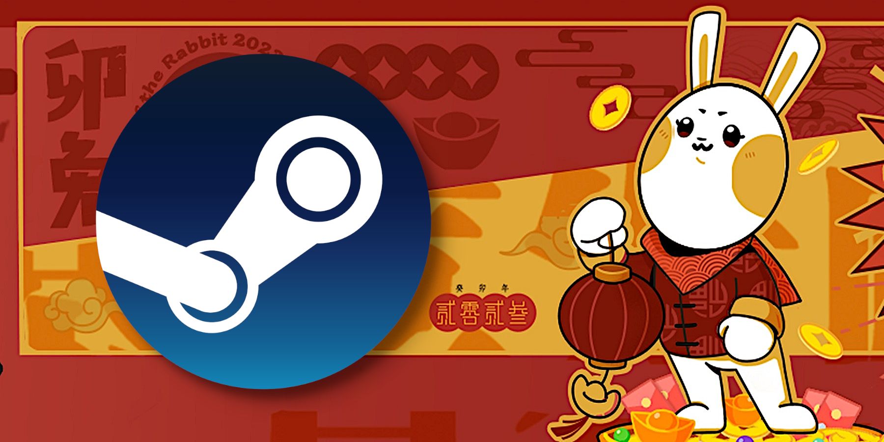 Le logo Steam se rapproche d'un lapin de dessin animé qui tient une lanterne chinoise.