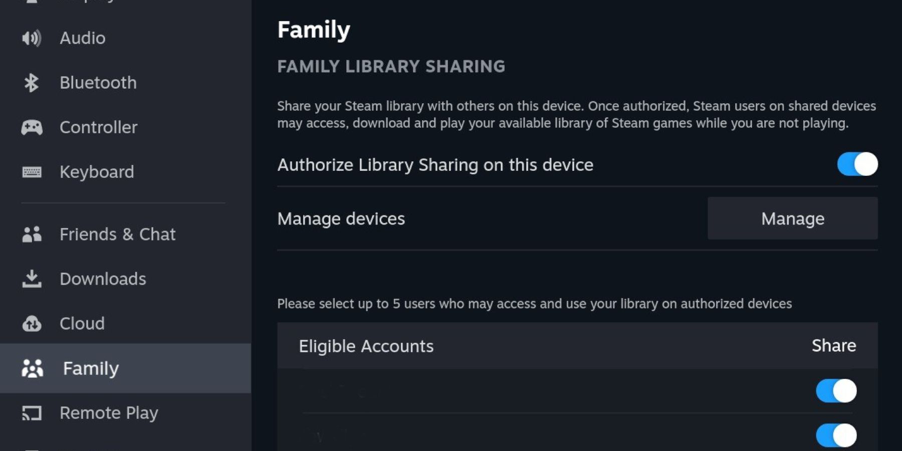 steam deck authorise family sharing