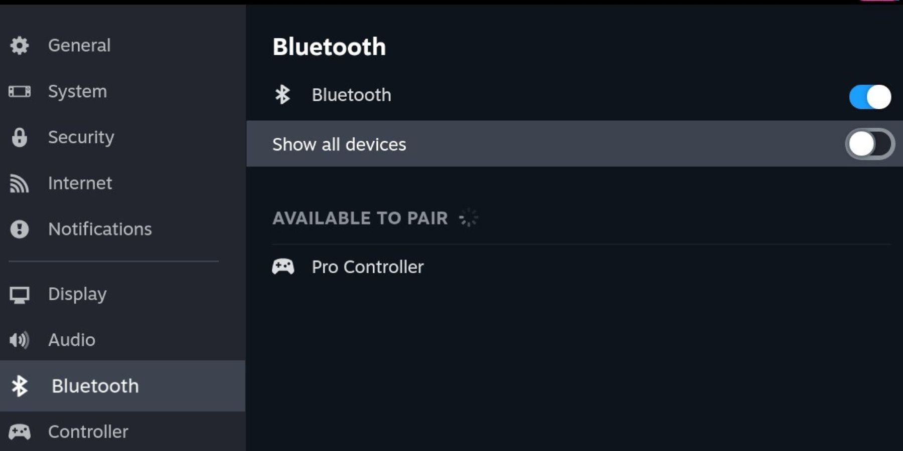 Steam Deck Bluetooth to Nintendo Pro Controller