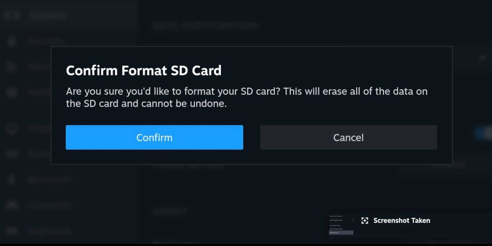 Steam Deck confirm format micro SD