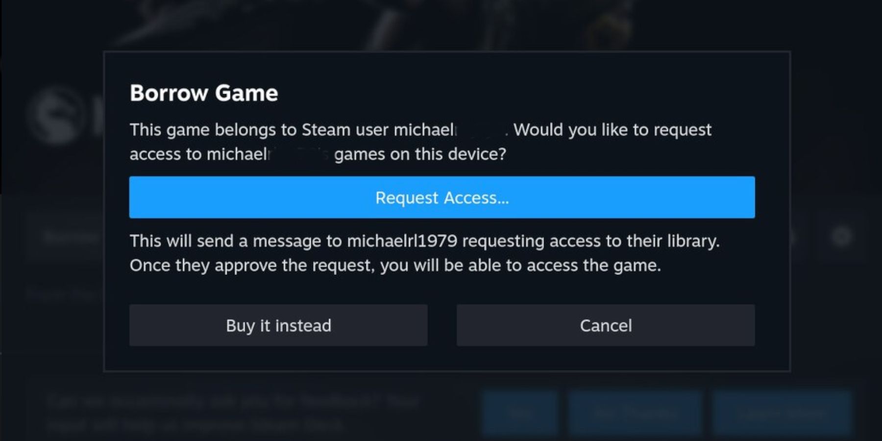steam deck request access and borrow a game