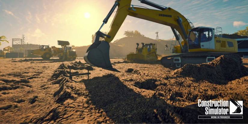 Sun In The Background Casting Shadows From An Excavator On Soily Ground In Construction Simulator