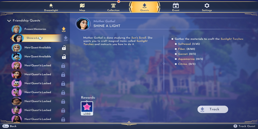 necessary materials for sunlit torches in disney dreamlight valley