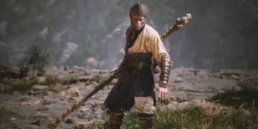 Sun Wukong holding his staff in Black Myth Wukong