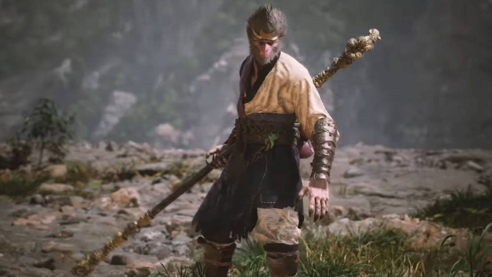 Sun Wukong holding his staff in Black Myth Wukong