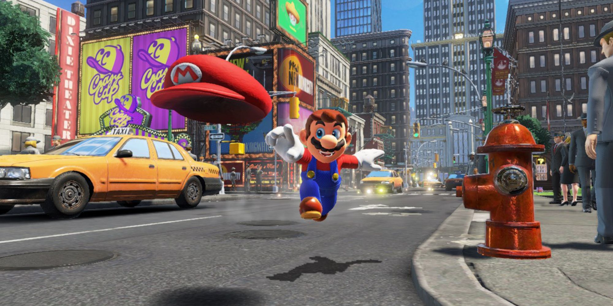 mario throwing cappy in the city