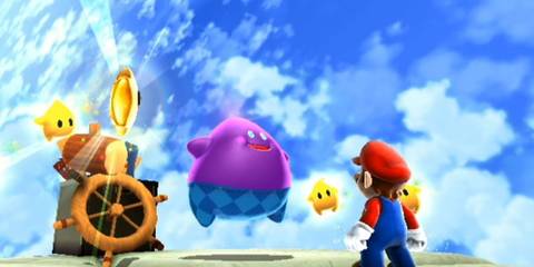 Lubba speaking to Mario around the Lumas in Super Mario Galaxy 2