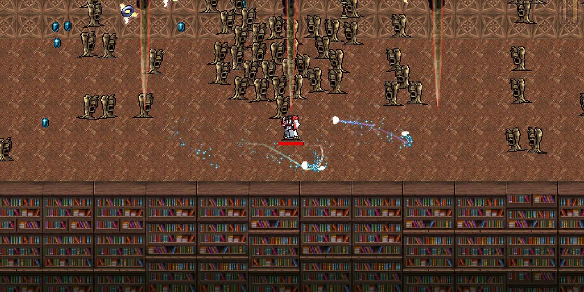 Syuuto in the Inlaid Library in Vampire Survivors