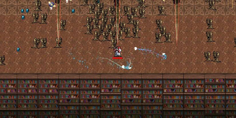 Syuuto in the Inlaid Library in Vampire Survivors