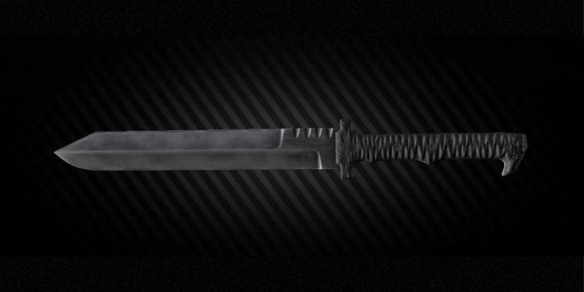 The Miller Bros. Blade M-2 Tactical Sword on a diagonal striped background in Escape From Tarkov