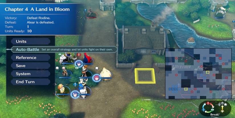 The autobattle menu in Fire Emblem Engage