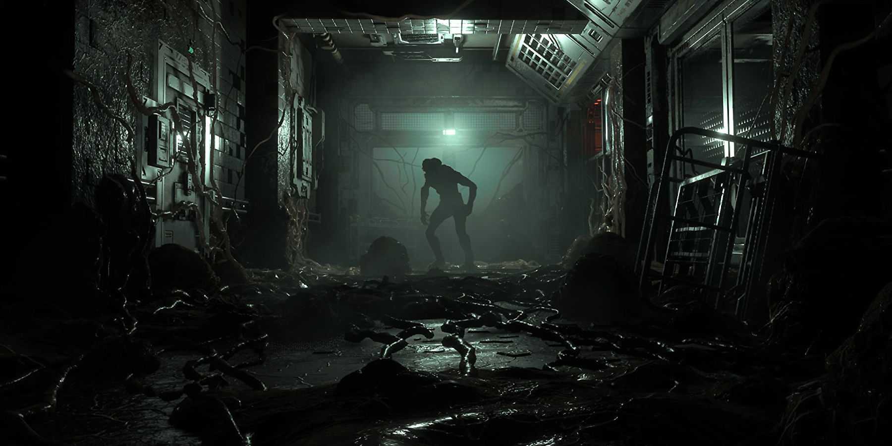 A biophage mutant at the end of a hallway in The Callisto Protocol