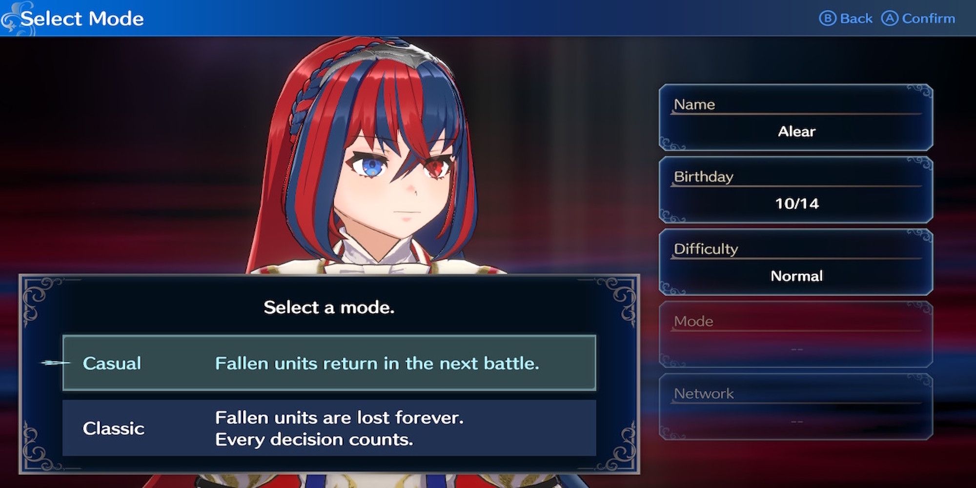 The difficulty menu in Fire Emblem Engage