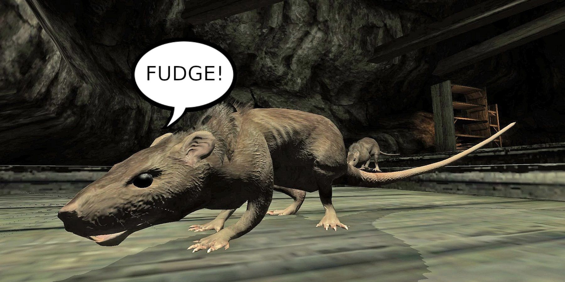 Image d'Oblivion avec un gros plan d'un rat d'égout criant le mot 