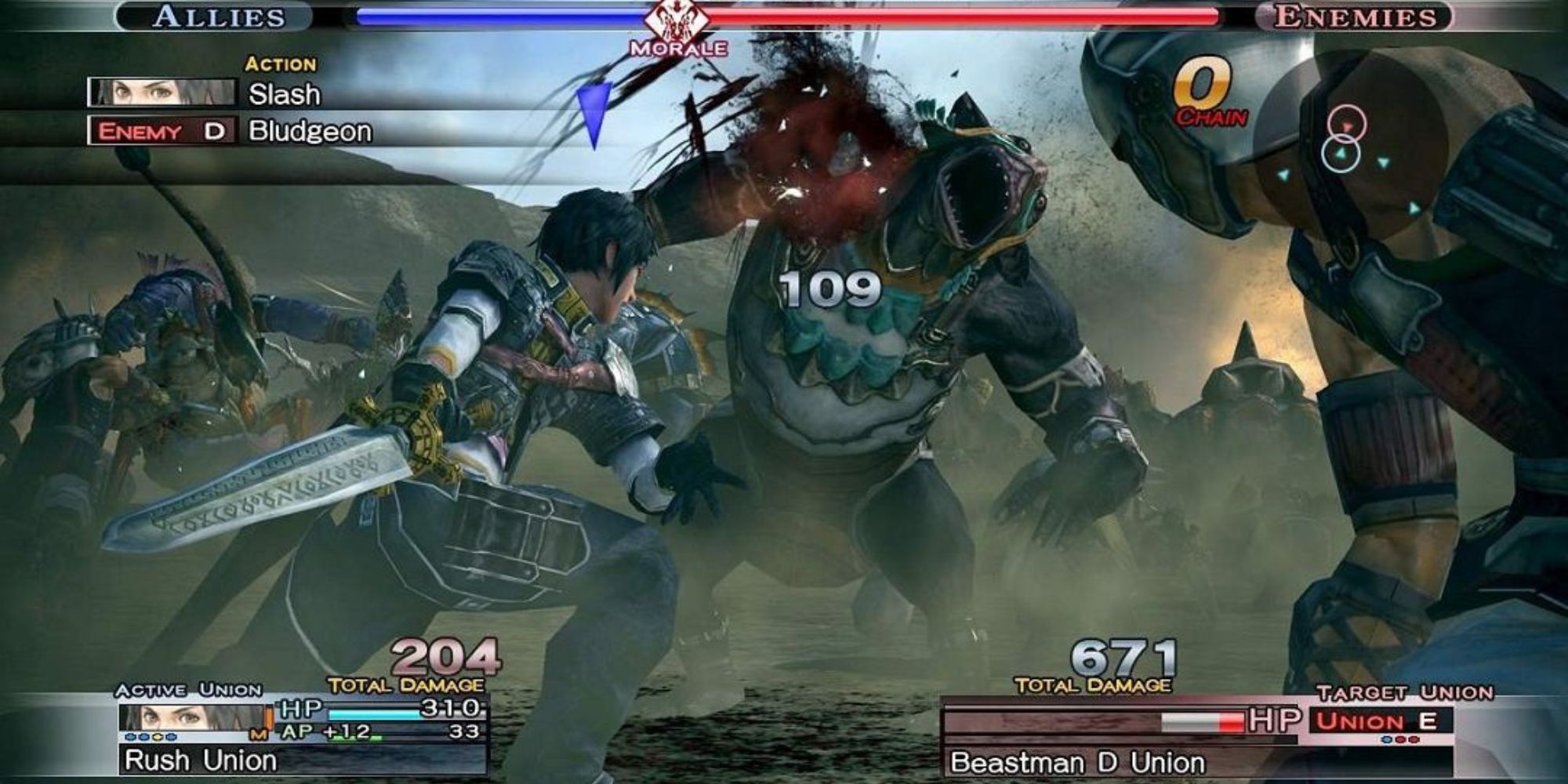 A player attacking a monster in The Last Remnant Remastered
