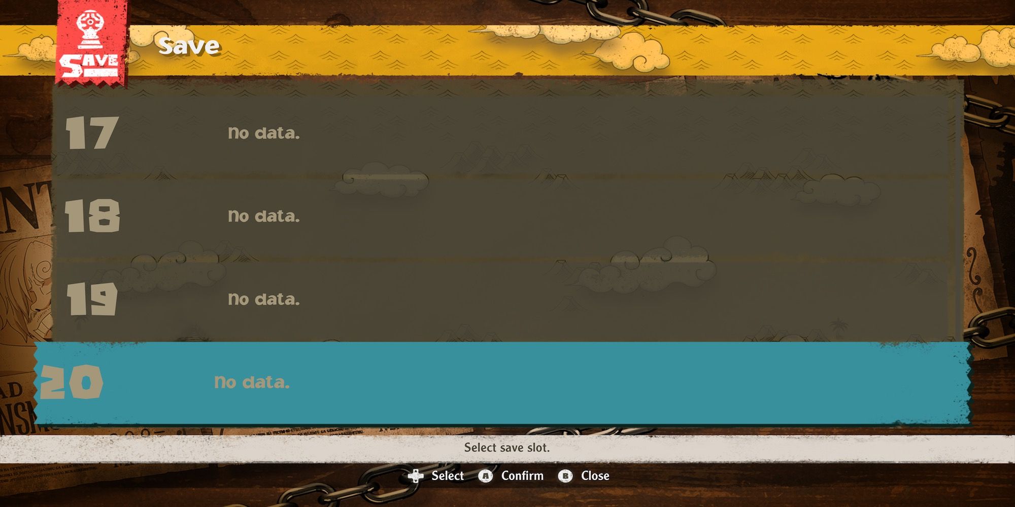 The save menu in One Piece Odyssey