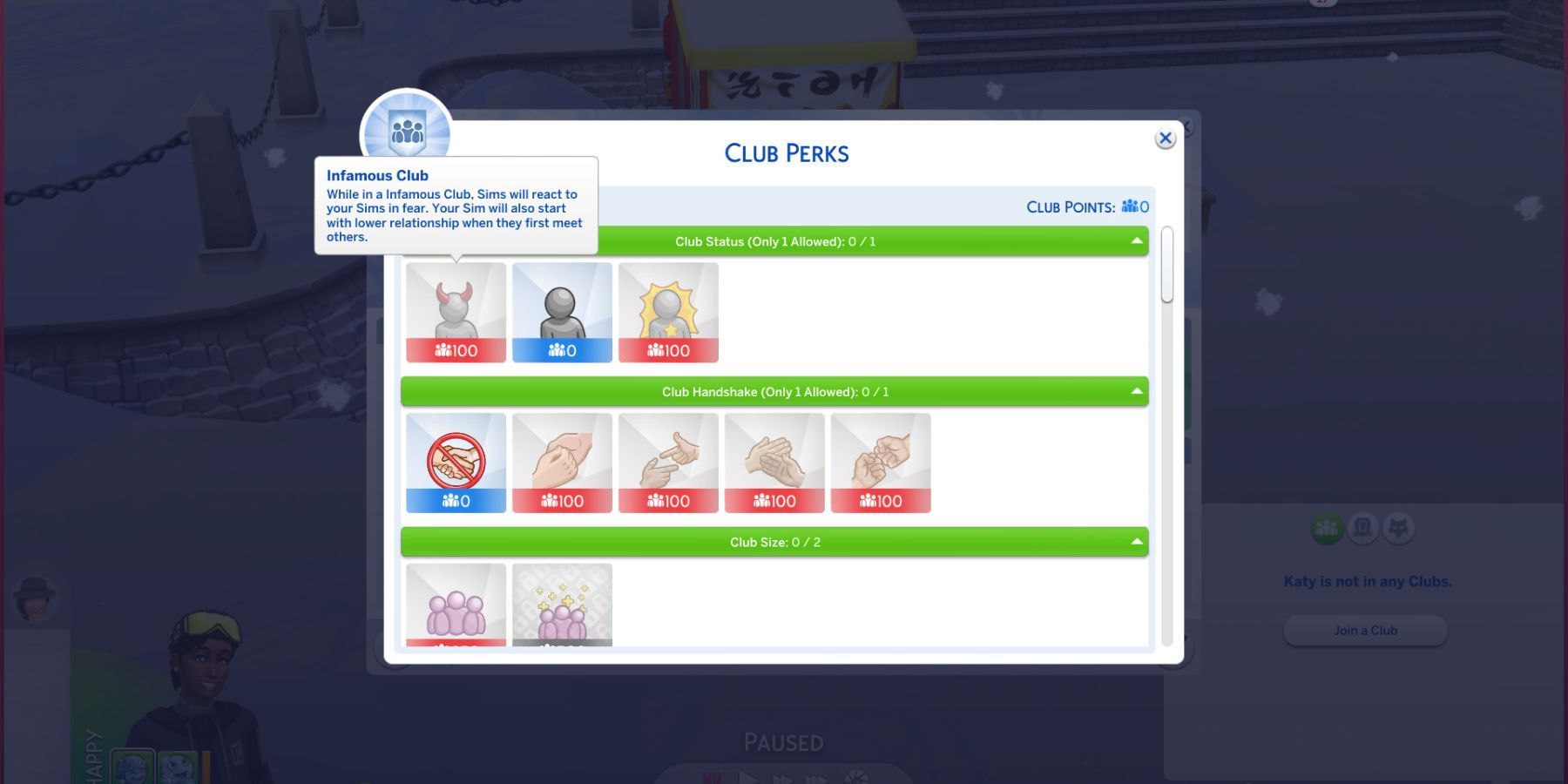 The Sims 4 Club Perks