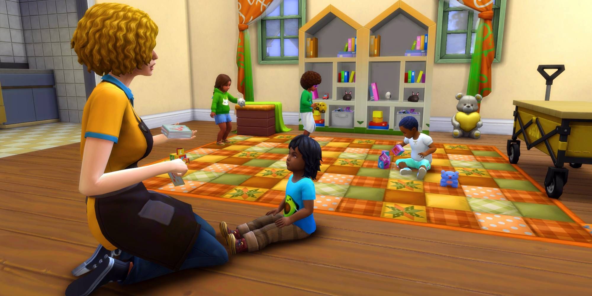  a daycare teacher with her toddler students the sims 4