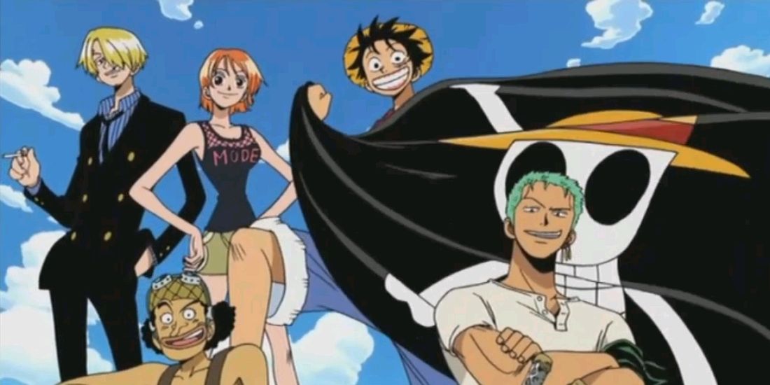 The Straw Hats with their flag