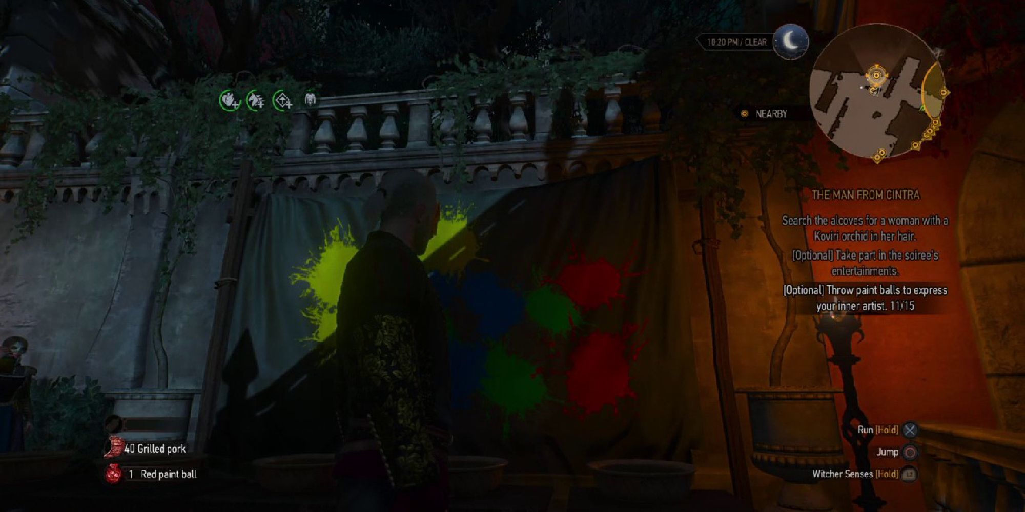 Geralt partaking of some carnival games as a masquerade party.