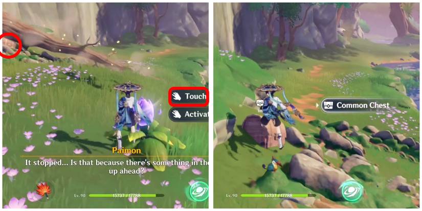 touching the flower bud and opening the chest in genshin impact