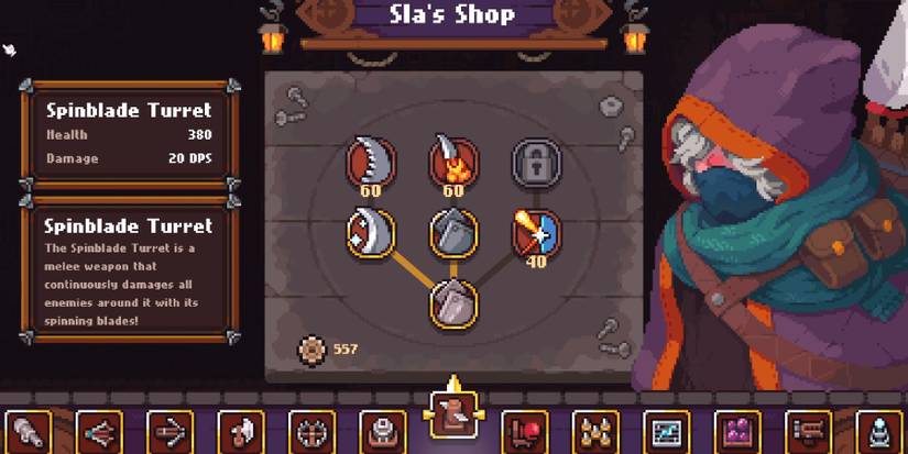 Turret upgrade tree in Sla's Shop in Dwerve