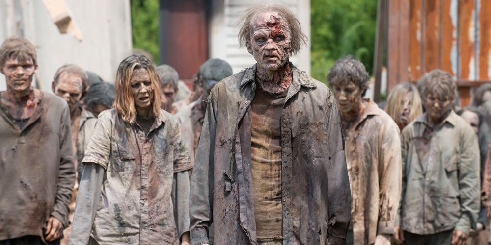 A group of Walkers in The Walking Dead
