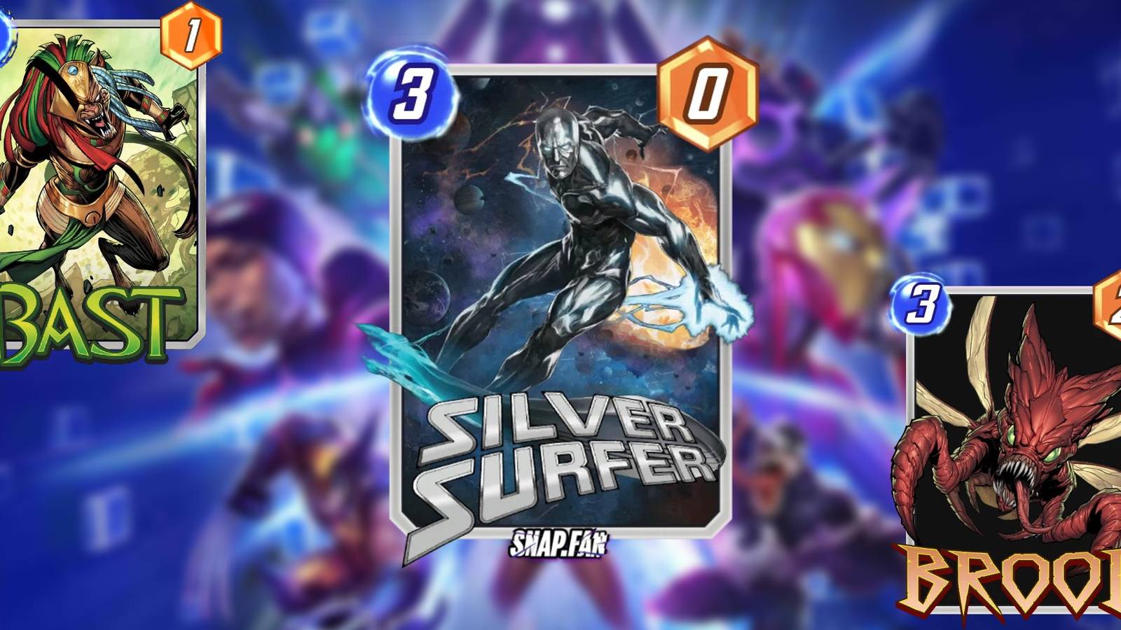 silver surfer, bast, and brood in marvel snap