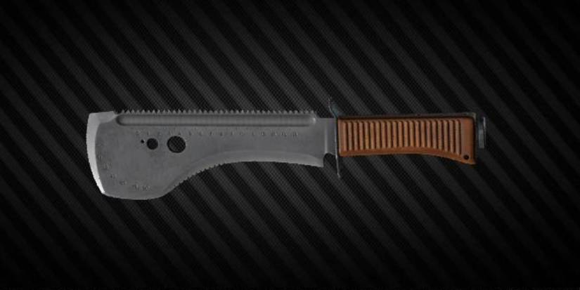 The USVR Taiga-1 Survival Machete on a diagonal striped background in Escape From Tarkov