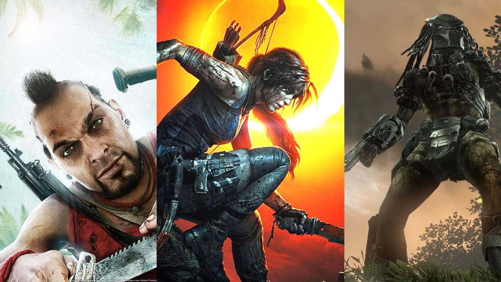 vaas in Far Cry 3, Lara in Shadow Of The Tomb Raider, Predator in Aliens vs. Predator