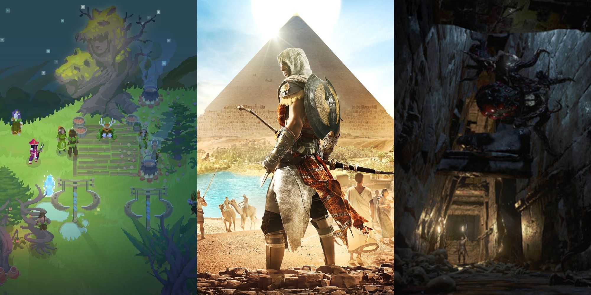 villagers in Moon Hunters, Bayek in Assassin’s Creed Origins, Theseus and monsters in Theseus