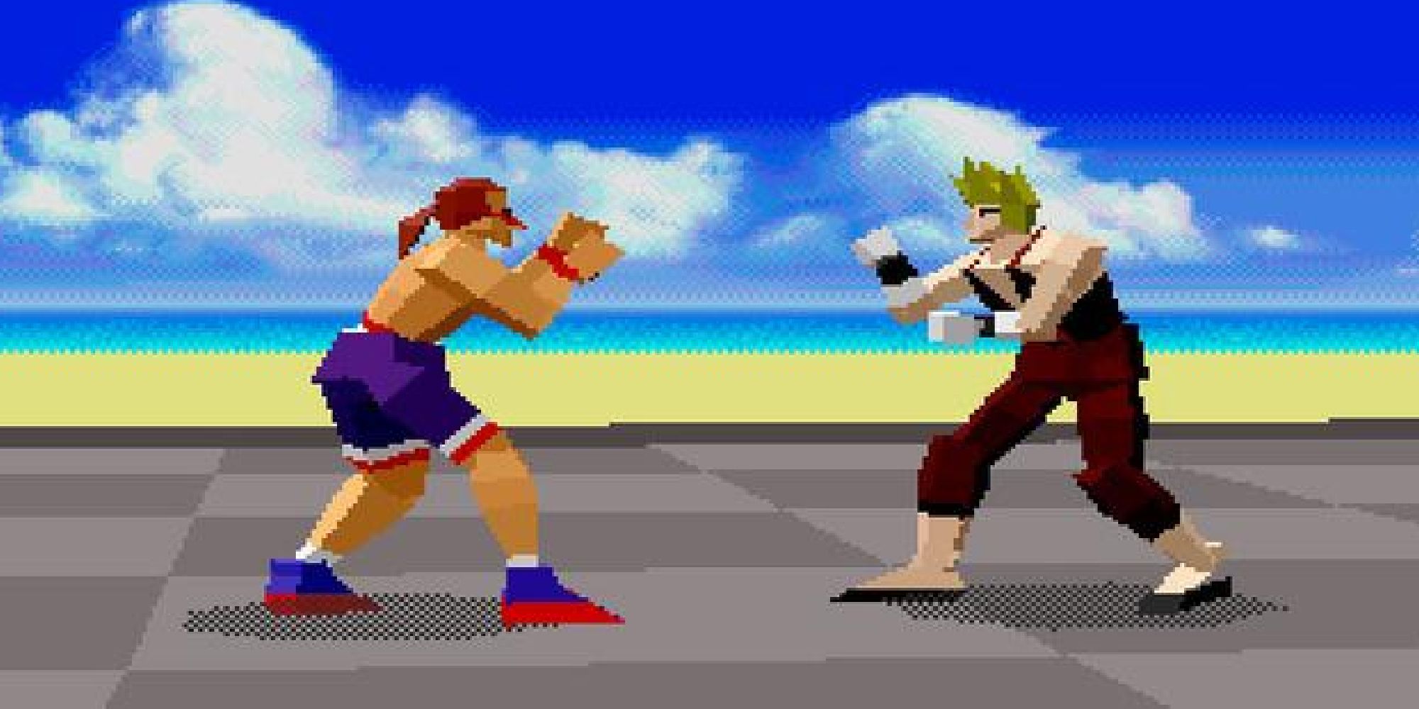 Two fighters facing each other in Virtua Fighter