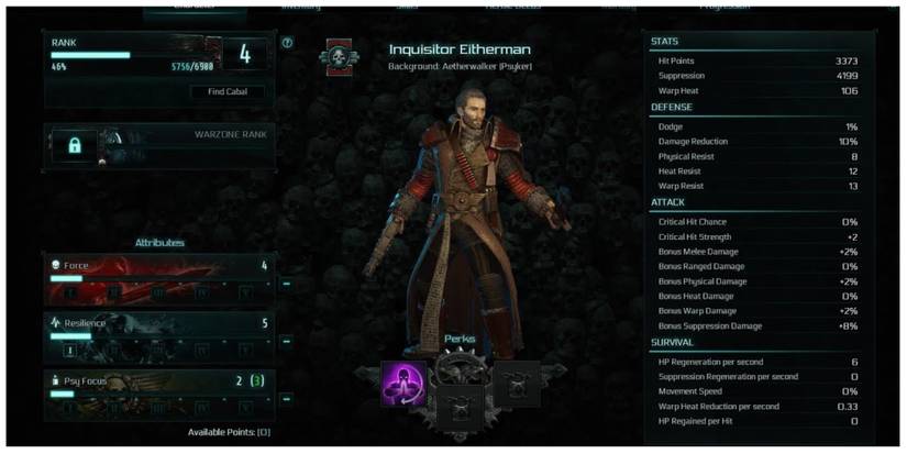 Aetherwalker information screen in Warhammer 40,000: Inquisitor - Martyr