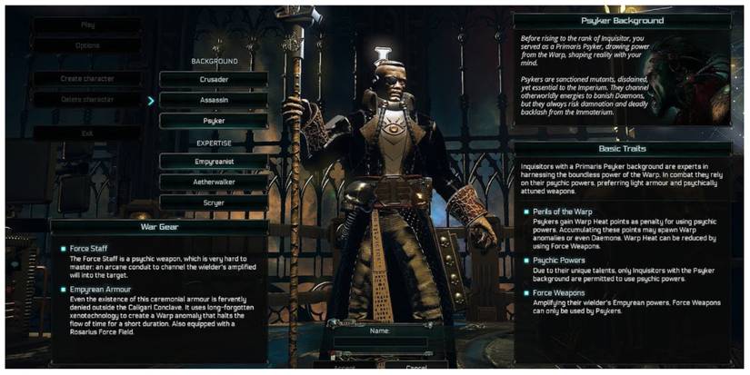 Psyker information screen in Warhammer 40,000: Inquisitor - Martyr