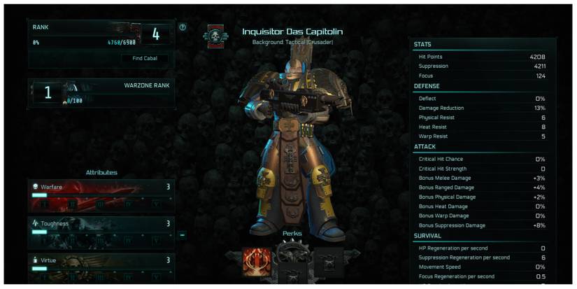 information screen for a Tactical Crusader in Warhammer 40,000: Inquisitor - Martyr