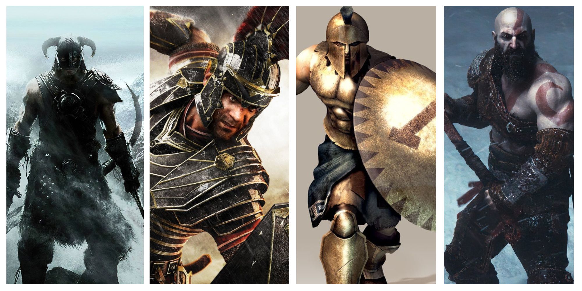 skyrim, ryse, spartan total warrior, and god of war characters