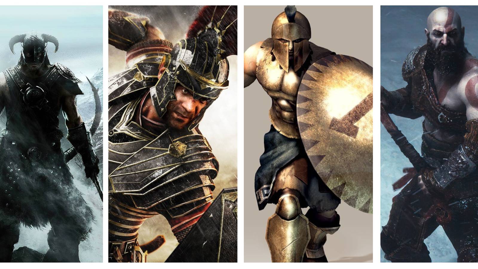 skyrim, ryse, spartan total warrior, and god of war characters