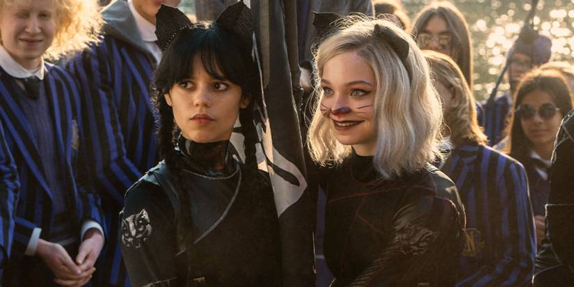 Wednesday and Enid smiling in Wednesday