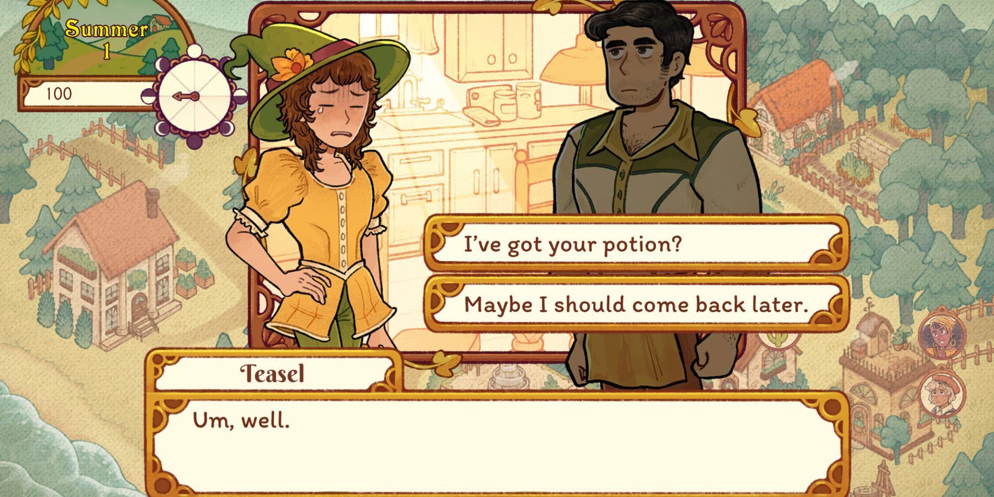 A player talking to a character in Witchy Life Story