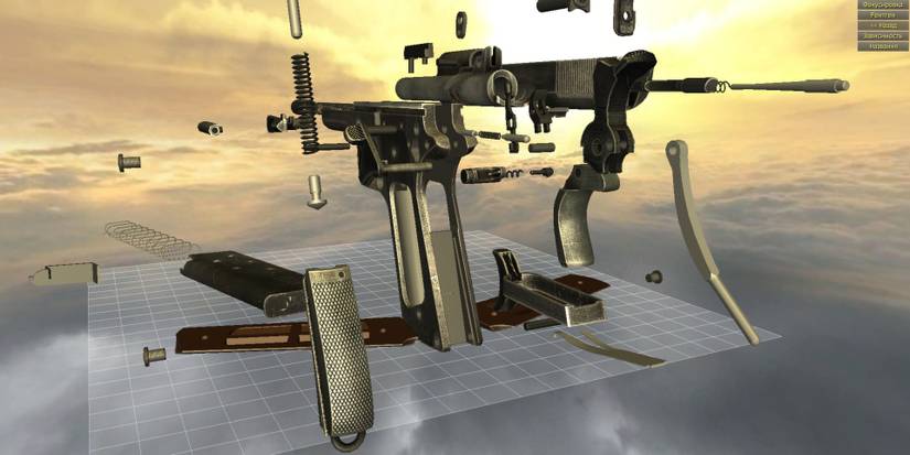 A Colt 1911 that has been broken apart in World of Guns