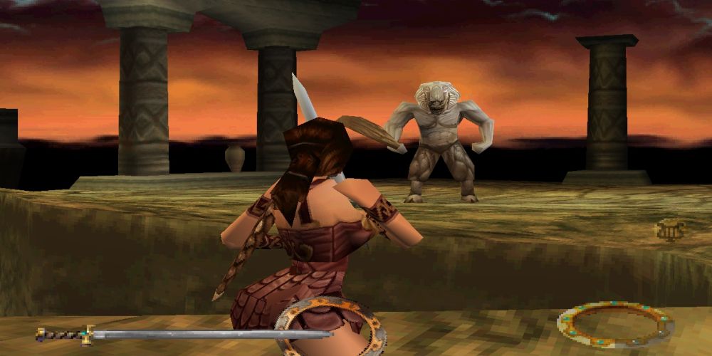 Xena faces off against an enemy in the Xena Warrior Princess game
